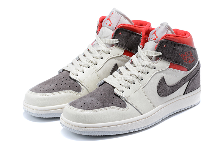 2020 Women Air Jordan 1 White Grey Red - Click Image to Close